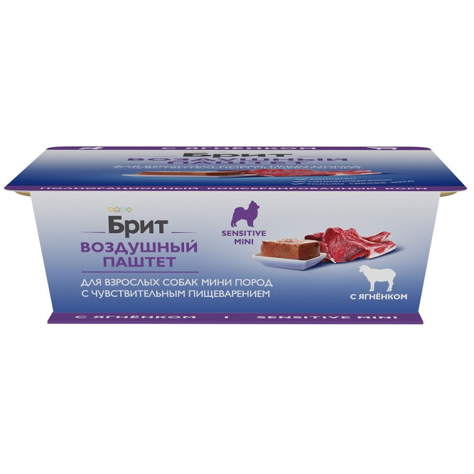 Брит Премиум влажный корм для взрослых собак мелких пород, с чувствительным пищеварением, с ягнёнком, паштет - 100 г х 14 шт