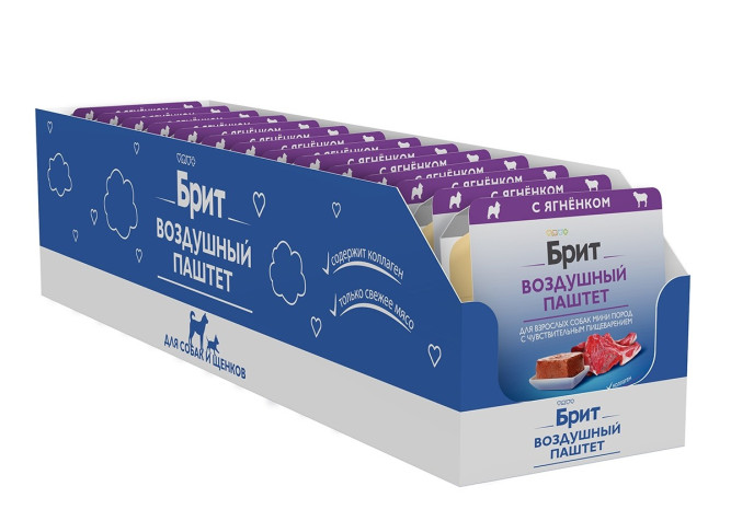 Брит Премиум влажный корм для взрослых собак мелких пород, с чувствительным пищеварением, с ягнёнком, паштет - 100 г х 14 шт