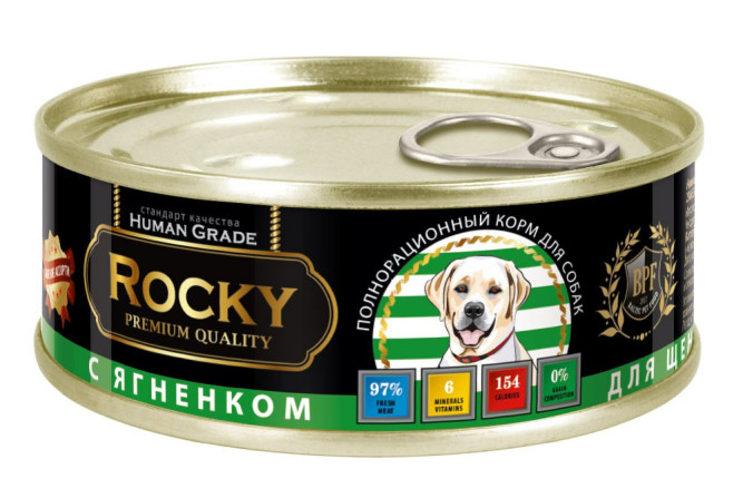 Rocky влажный корм для щенков мясное ассорти с ягненком, в консервах - 100 г х 24 шт