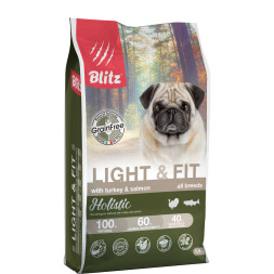 Blitz сухой корм для пожилых собак с лишним весом всех пород с индейкой и лососем - 1,5 кг