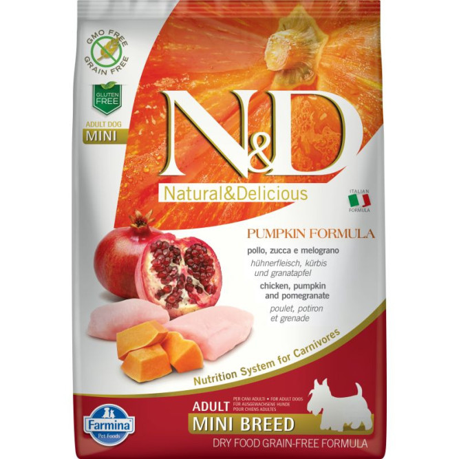 Farmina N&amp;D Pumpkin Dog Grain Free Chicken &amp; Pomegranate Adult Mini сухой беззерновой корм для взрослых собак мелких пород с курицей, гранатом и тыквой - 7 кг
