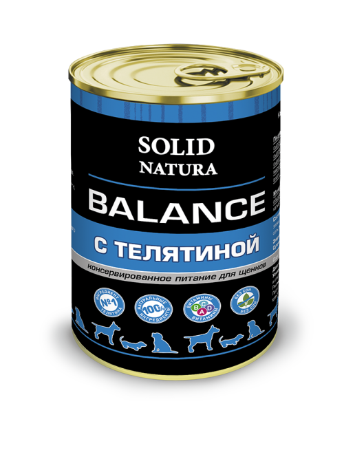 Solid Natura Balance влажный корм для щенков с телятиной, в консервах - 340 г х 6 шт