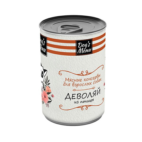 Dog`s Menu влажный корм для взрослых собак деволяй из птицы в консервах - 340 г х 12 шт