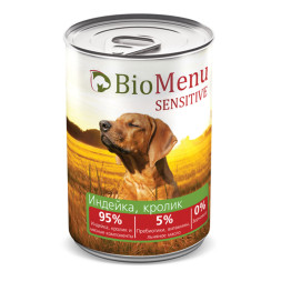 BioMenu Sensitive влажный корм для взрослых собак с индейкой и кроликом, в консервах  - 410 г х 12 шт