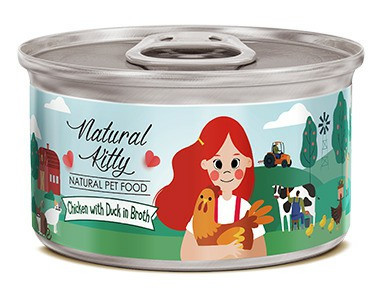 Pettric Natural Kitty влажный корм для взрослых кошек курица с уткой в бульоне, в консервах - 80 г х 24 шт