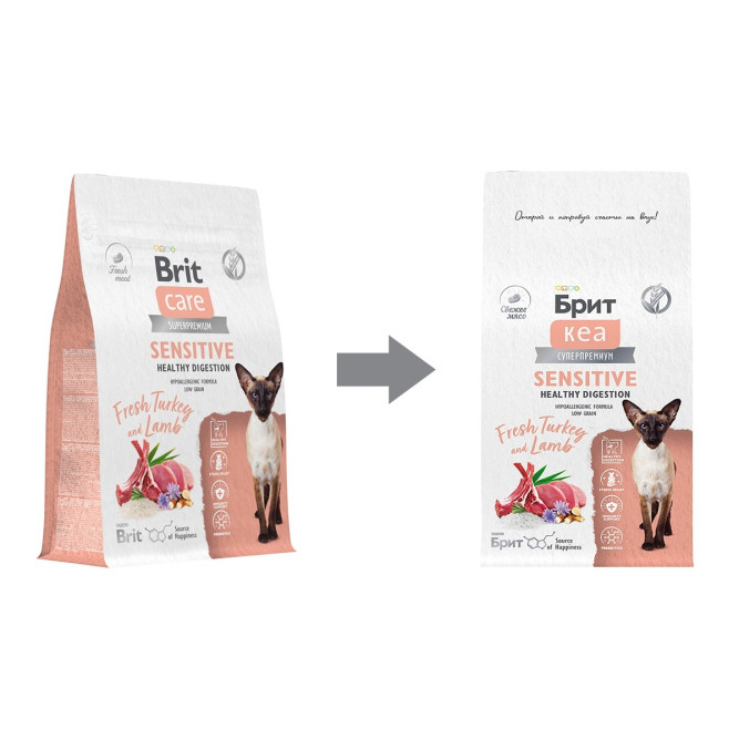 Брит Кеа Cat Sensitive Healthy Digestion сухой корм для взрослых кошек с чувствительным пищеварением, с индейкой и ягненком - 400 г