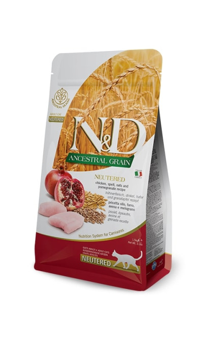 Farmina N&amp;D Ancestral Grain Cat Chicken &amp; Pomegranate Neutered Adult сухой низкозерновой корм для стерилизованных кошек с курицей и гранатом - 10 кг