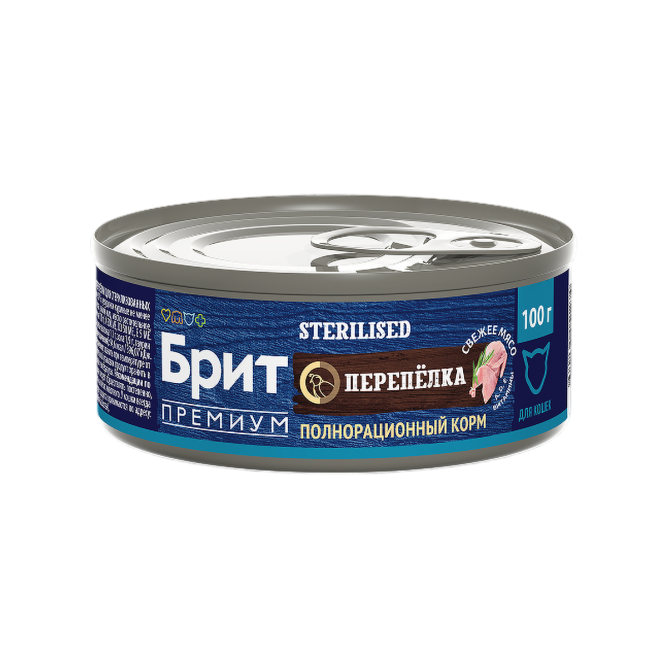 Брит Премиум Sterilised влажный корм для взрослых стерилизованных кошек с перепелкой, в консервах - 100 г х 6 шт