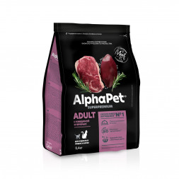 AlphaPet Superpremium сухой полнорационный корм для взрослых кошек и котов с говядиной и печенью - 400 г