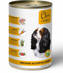 Clan Classic влажный корм для взрослых собак паштет Мясное ассорти с рубцом, в консервах - 340 г х 9 шт