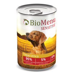 BioMenu Sensitive влажный корм для взрослых собак с перепелом, в консервах  - 410 г х 12 шт