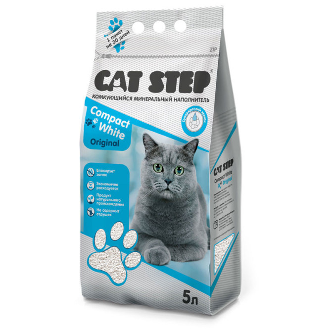 Cat Step Compact White Original наполнитель минеральный комкующийся - 5 л (4,2 кг)