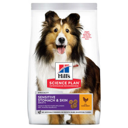 Сухой корм Hills Science Plan Sensitive Stomach &amp; Skin для взрослых собак средних пород с чувствительной кожей и/ или пищеварением, с курицей - 12 кг