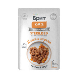 Брит Кеа Sterilised влажный корм для взрослых стерилизованных кошек с лососем и морковью, кусочки в соусе, в паучах - 85 г х 12 шт