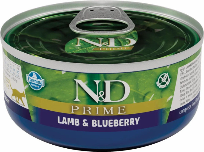 Farmina N&amp;D Cat Prime Lamb &amp; Blueberry влажный беззерновой корм для взрослых кошек с ягненком и черникой - 70 г х 24 шт