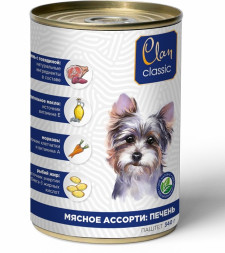 Clan Classic влажный корм для взрослых собак паштет Мясное ассорти с печенью, в консервах - 340 г х 9 шт