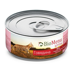 BioMenu Kitten влажный корм для котят мясной паштет с говядиной, в консервах  - 100 г х 24 шт