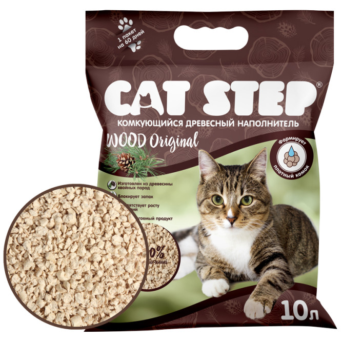 Cat Step Wood Original наполнитель комкующийся растительный - 10 л (4,7 кг)