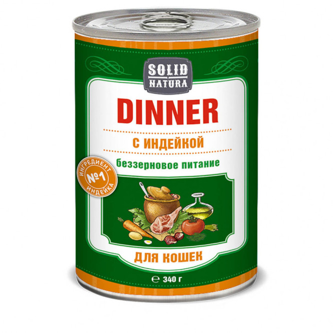 Solid Natura Dinner влажный корм для взрослых кошек с индейкой, в консервах - 340 г х 6 шт