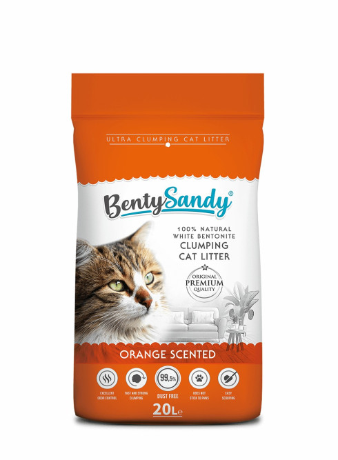 BentySandy Orange наполнитель для кошачьего туалета комкующийся, глиняный, с ароматом апельсина - 20 л (17,2 кг)