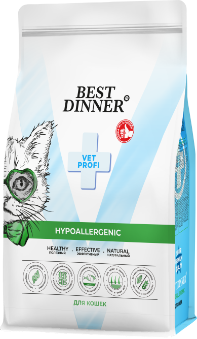 Best Dinner Vet Profi Hypoallergenic сухой диетический корм для взрослых кошек при пищевой аллергии и непереносимости - 1,5 кг