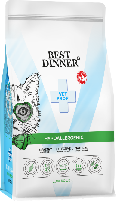 Best Dinner Vet Profi Hypoallergenic сухой диетический корм для взрослых кошек при пищевой аллергии и непереносимости - 1,5 кг