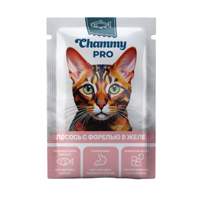 Chammy Pro влажный корм для взрослых кошек с лососем и форелью в желе, в паучах - 85 г х 30 шт