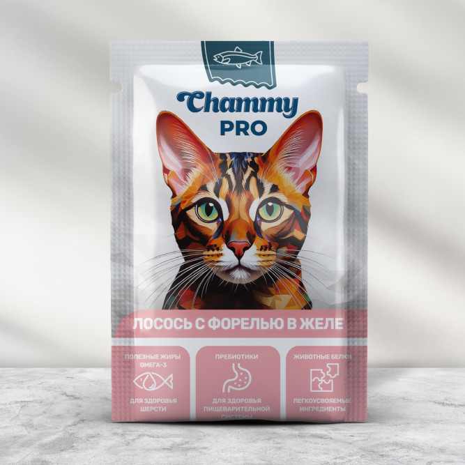 Chammy Pro влажный корм для взрослых кошек с лососем и форелью в желе, в паучах - 85 г х 30 шт