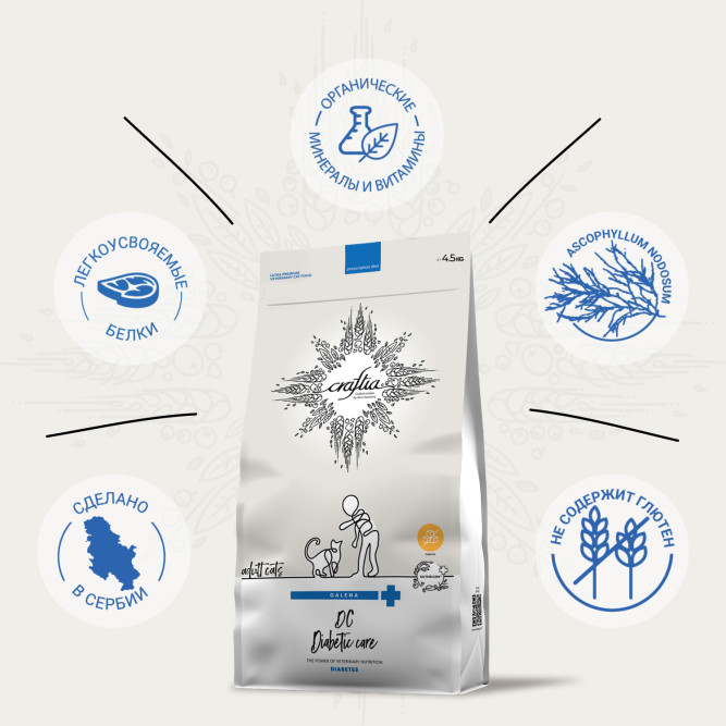 Craftia Galena Cat Diabetic Care сухой диетический корм для взрослых кошек при сахарном диабете - 4,5 кг