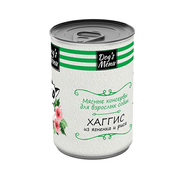 Dog`s Menu влажный корм для взрослых собак хаггис из ягненка и риса в консервах - 340 г х 12 шт