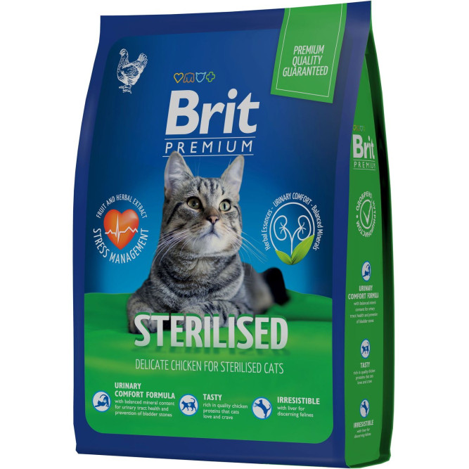 Brit Premium Cat Sterilised сухой корм для взрослых стерилизованных кошек с курицей - 400 г