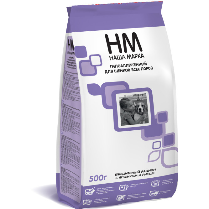 Наша Марка сухой гипоаллергенный корм для щенков всех пород с ягненком и рисом - 500 г