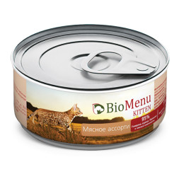 BioMenu Kitten влажный корм для котят паштет Мясное ассорти, в консервах  - 100 г х 24 шт