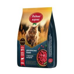 Родные корма сухой корм для взрослых кошек с телятиной и ягодами - 400 г