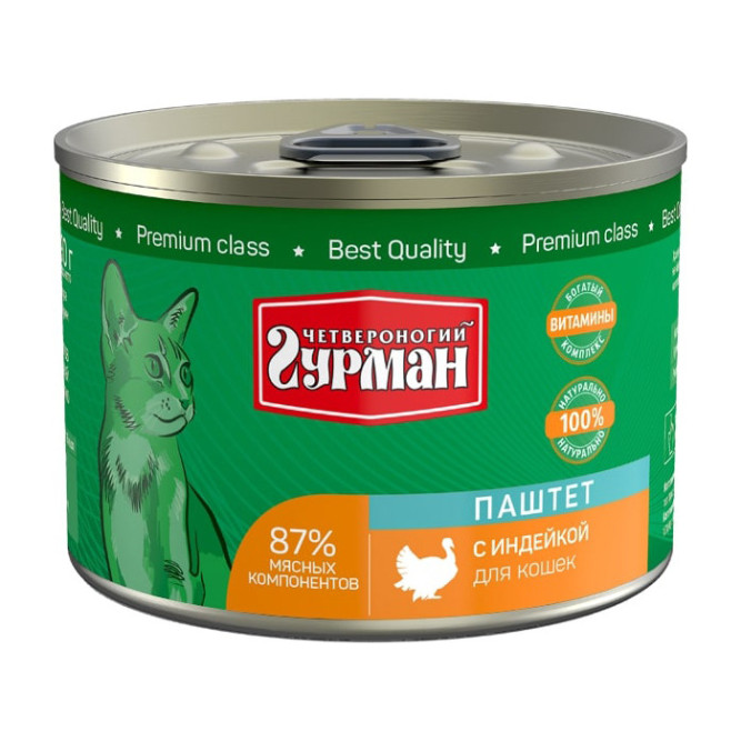 Четвероногий Гурман паштет для кошек с индейкой - 190 г (12 шт)