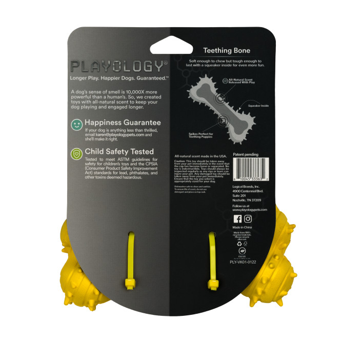 Playology PUPPY TEETHING BONE дентальная хрустящая жевательная косточка для щенков с ароматом курицы, желтый
