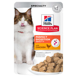 Hills Science Plan Perfect Digestion влажный корм для взрослых кошек старше 7 лет, для идеального пищеварения с курицей, в паучах - 85 г x 12 шт
