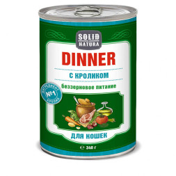 Solid Natura Dinner влажный корм для взрослых кошек с кроликом, в консервах - 340 г х 6 шт