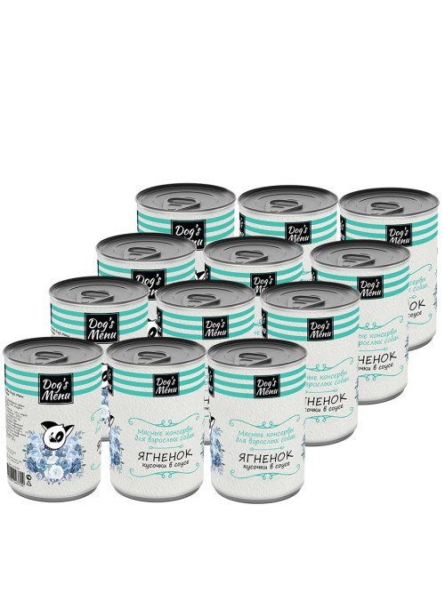 Dog`s Menu влажный корм для взрослых собак с ягненком кусочки в соусе в консервах - 340 г х 12 шт