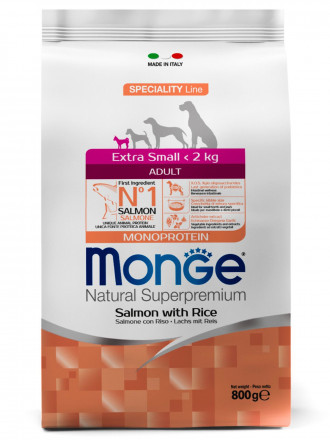 Monge Dog Speciality Extra Small сухой корм для взрослых собак миниатюрных пород с лососем и рисом 800 г