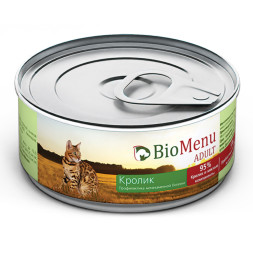 BioMenu Adult влажный корм для взрослых кошек мясной паштет с кроликом, в консервах  - 100 г х 24 шт