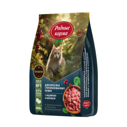Родные корма сухой корм для взрослых стерилизованных кошек с индейкой и клюквой - 400 г