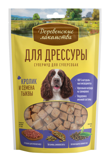Деревенские лакомства Суперфуд для суперсобак дрессировочное лакомство с кроликом и семенами тыквы - 90 г
