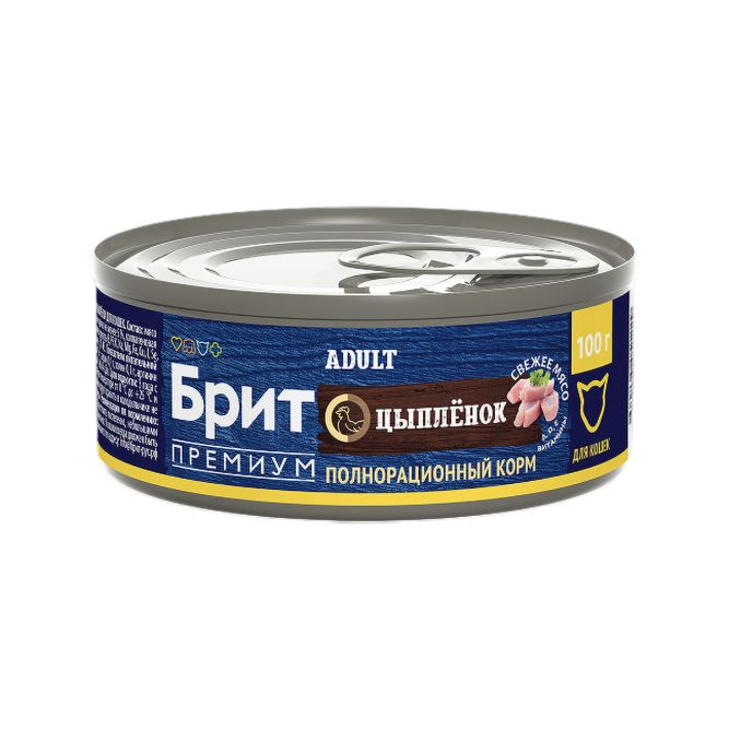 Брит Премиум Adult влажный корм для взрослых кошек с цыпленком, в консервах - 100 г х 6 шт