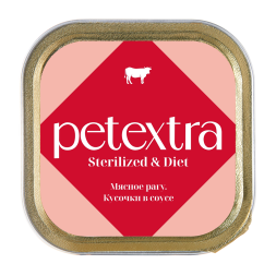 PETEXTRA влажный корм для взрослых стерилизованных кошек, мясное рагу, в ламистерах - 100 г х 16 шт