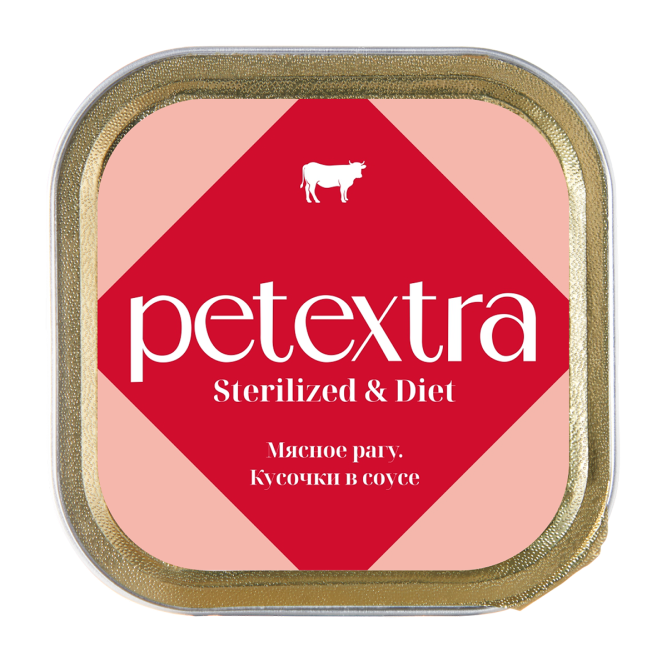 PETEXTRA влажный корм для взрослых стерилизованных кошек, мясное рагу, в ламистерах - 100 г х 16 шт