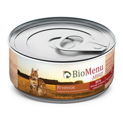 BioMenu Adult влажный корм для взрослых кошек мясной паштет с ягненком, в консервах  - 100 г х 24 шт