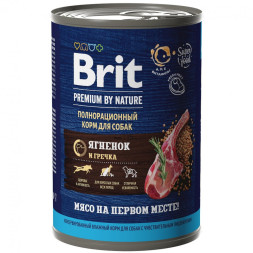 Brit Premium by Nature консервы для взрослых собак всех пород с чувствительным пищеварением с ягненком и гречкой - 410 г х 6 шт