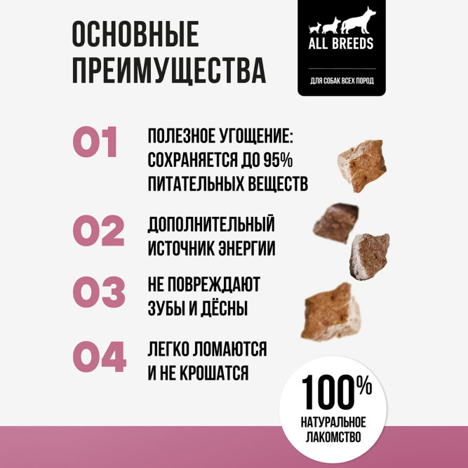 BOWL WOW лакомство сублимированное для взрослых собак и щенков всех пород, легкое говяжье - 100 г