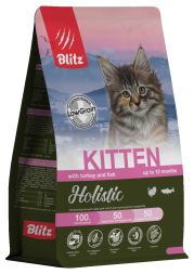 Blitz Holistic Kitten Turkey and Fish полнорационный сухой корм для котят, беременных и кормящих кошек со свежей индейкой и рыбой - 5 кг
